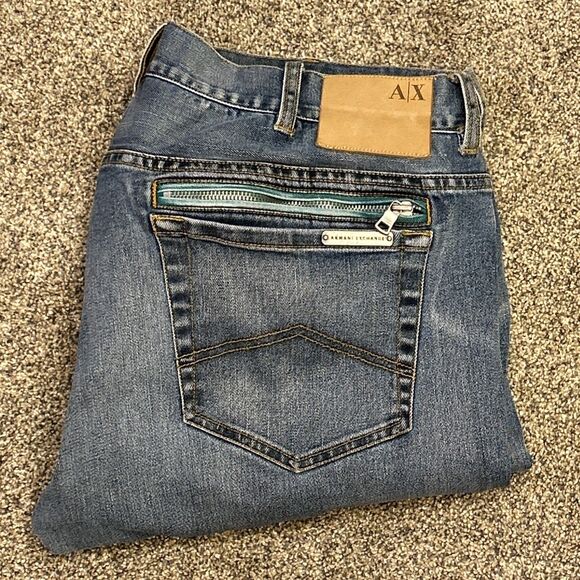 AX Armani Exchange Jeans Slim Fit Mens 38x28 Zip Pockets Light Blue Denim Pants